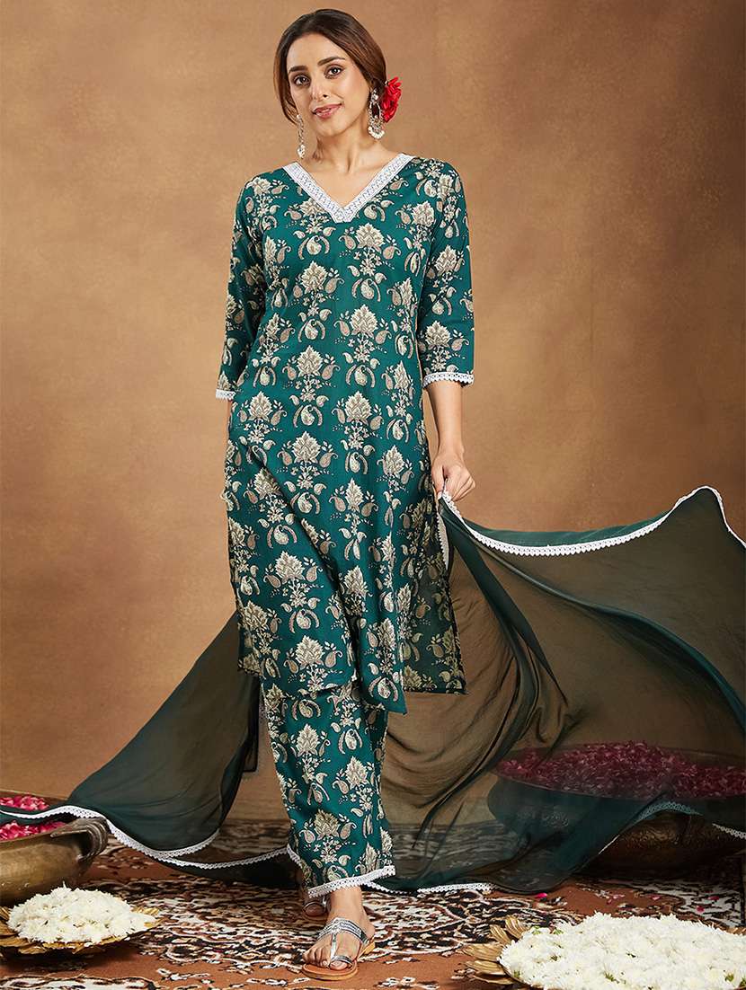 women printed three quarter sleeve kurta pant with dupatta set - 22156321 -  Standard Image - 3