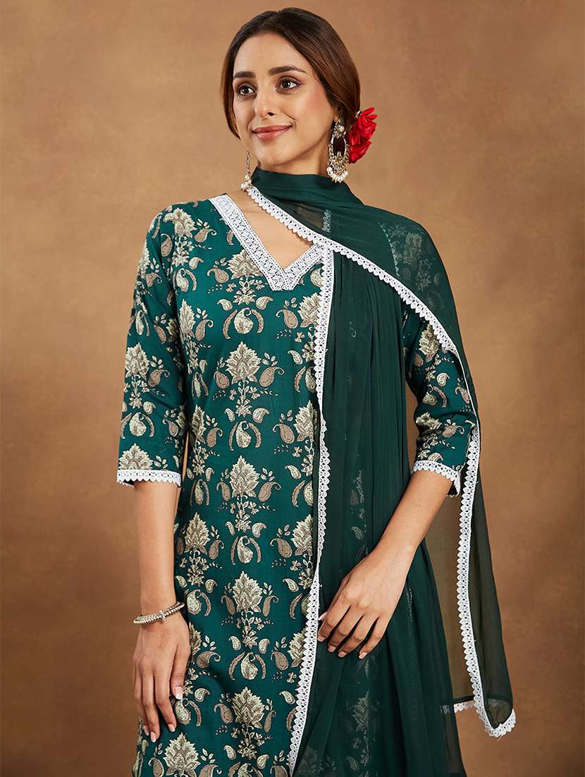 women printed three quarter sleeve kurta pant with dupatta set - 22156321 -  Standard Image - 5