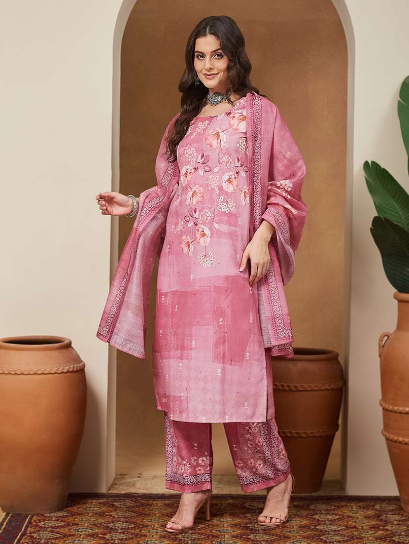women floral three quarter sleeve kurta pant with dupatta set - 22156331 -  Standard Image - 3