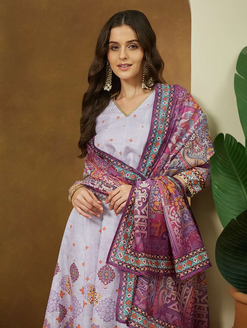 women printed three quarter sleeve kurta pant with dupatta set - 22156340 -  Standard Image - 5