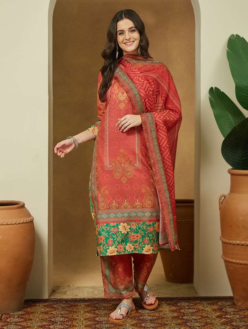 women printed three quarter sleeve kurta pant with dupatta set - 22156344 -  Standard Image - 3