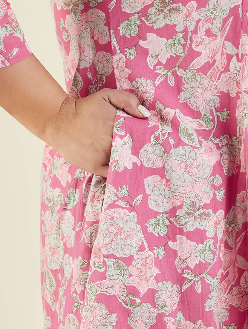 women floral three quarter sleeve kurta pant with dupatta set - 22156346 -  Standard Image - 5