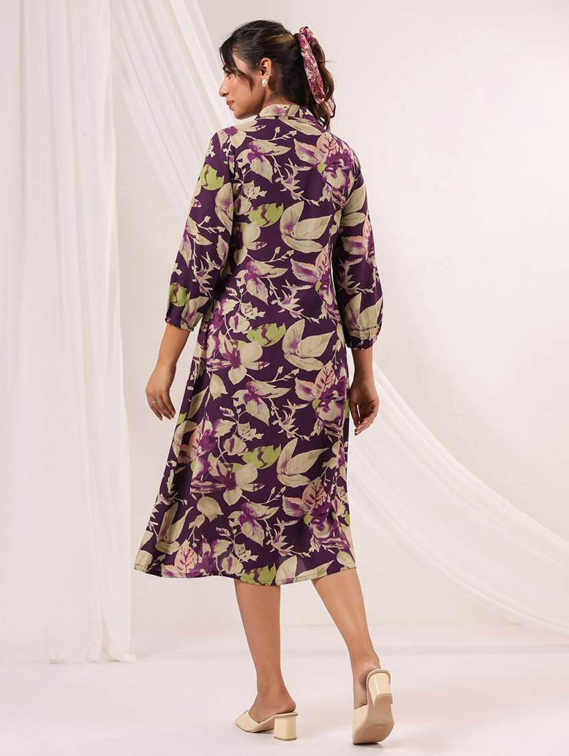 women printed three quarter sleeve a-line dress - 22156349 -  Standard Image - 3