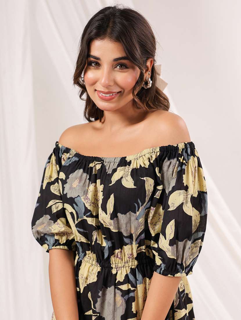 women floral print off shoulder a-line dress - 22156355 -  Standard Image - 5