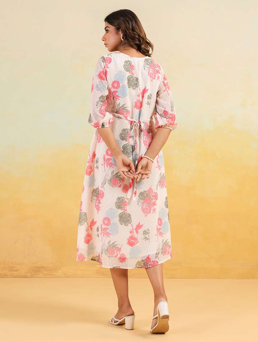 women printed puff sleeve a-line dress - 22156357 -  Standard Image - 3