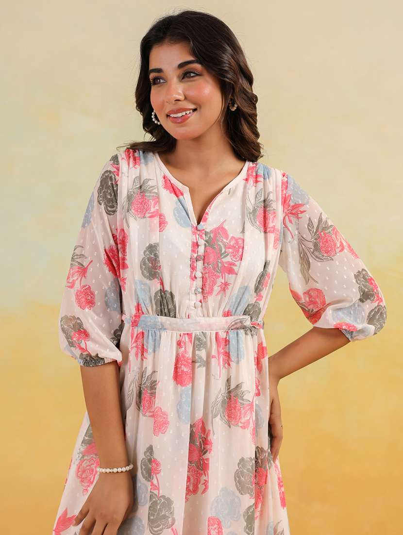 women printed puff sleeve a-line dress - 22156357 -  Standard Image - 5