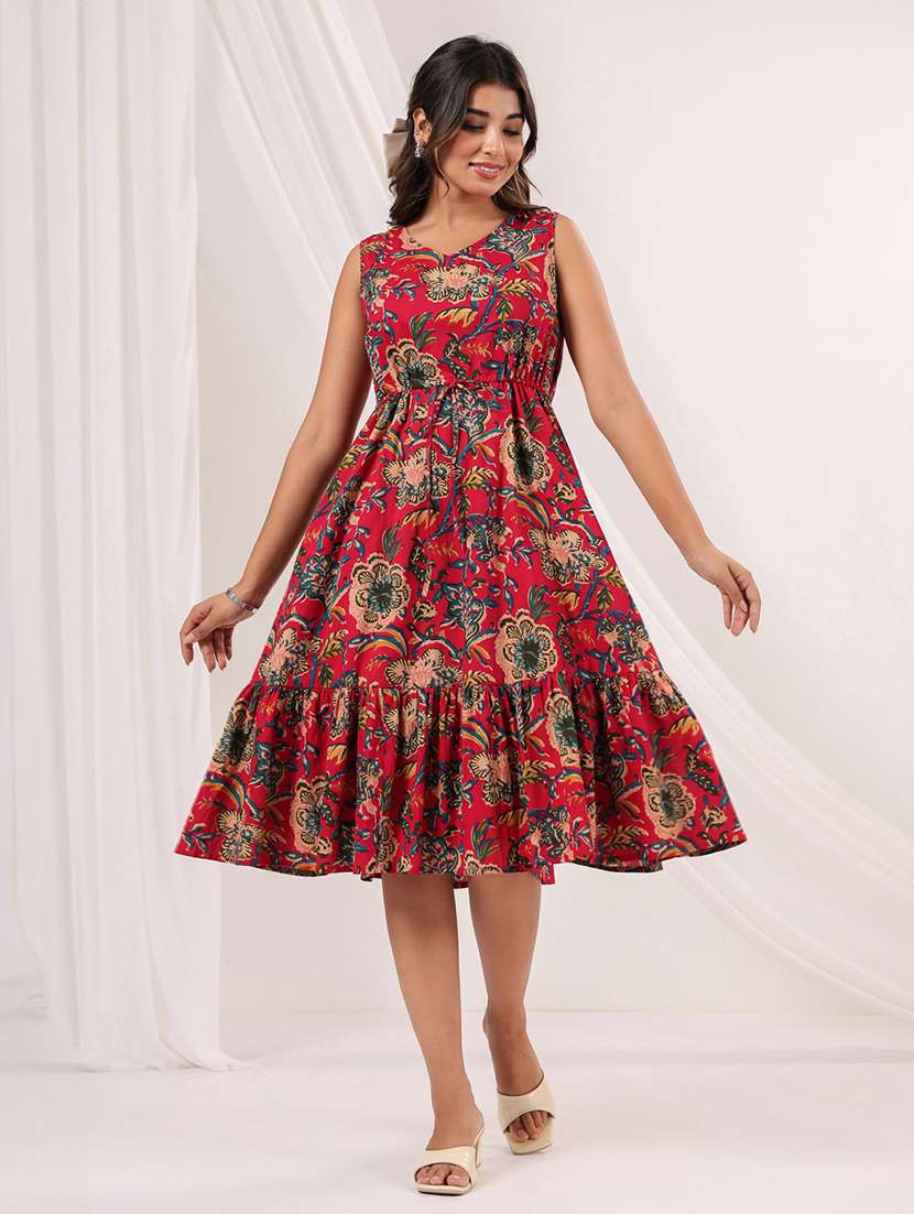 women printed sleeveless tiered dress - 22156360 -  Zoom Image - 0