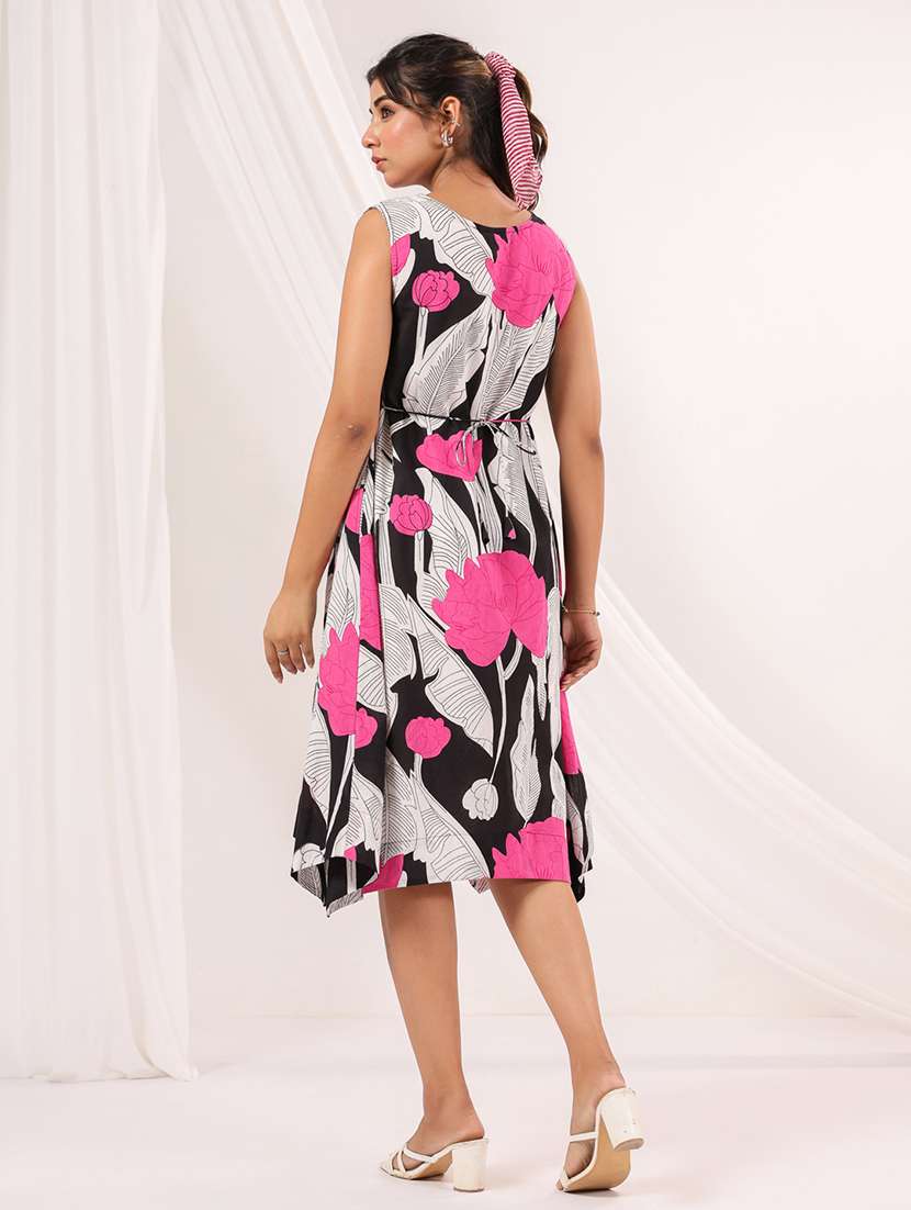 women floral print sleeveless asymmetric dress - 22156362 -  Standard Image - 3