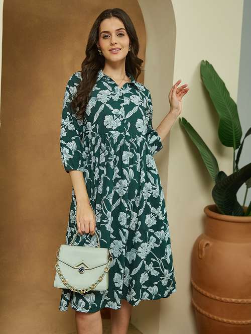 women floral print puff sleeve fit & flare dress - 22156364 -  Standard Image - 0