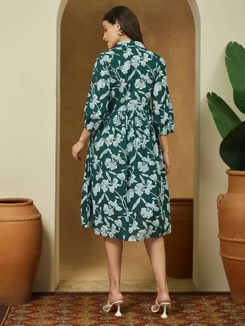 women floral print puff sleeve fit & flare dress - 22156364 -  Standard Image - 5