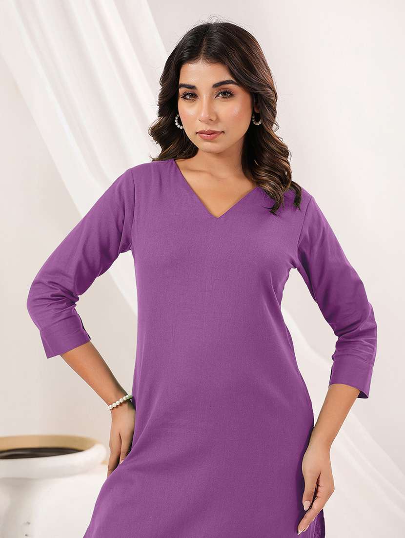 women solid three quarter sleeve kurta pant set - 22156371 -  Standard Image - 5