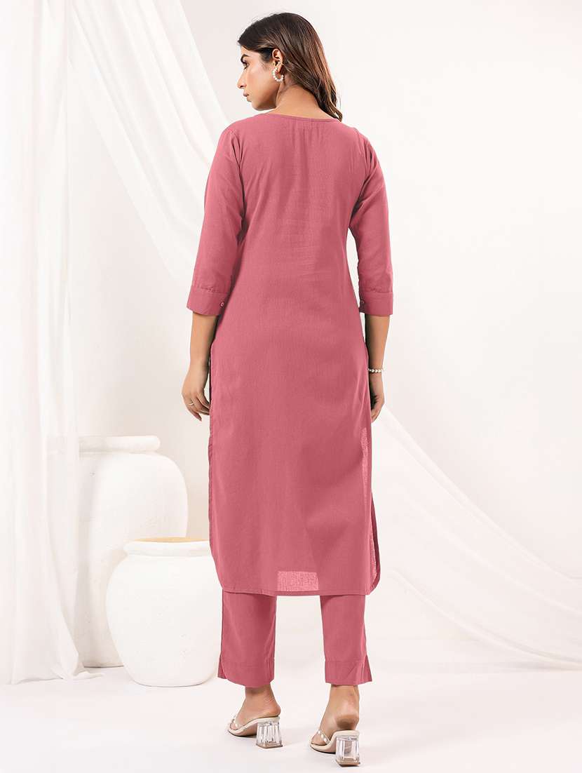 women solid three quarter sleeve kurta pant set - 22156372 - Standard Image - 3