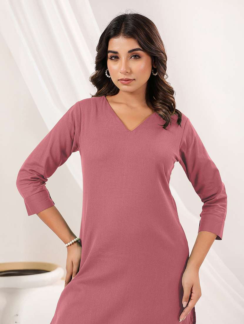 women solid three quarter sleeve kurta pant set - 22156372 - Standard Image - 5