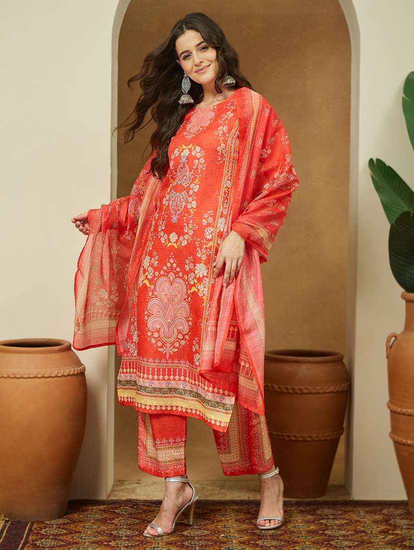 women printed three quarter sleeve kurta pant with dupatta set - 22156381 -  Standard Image - 3