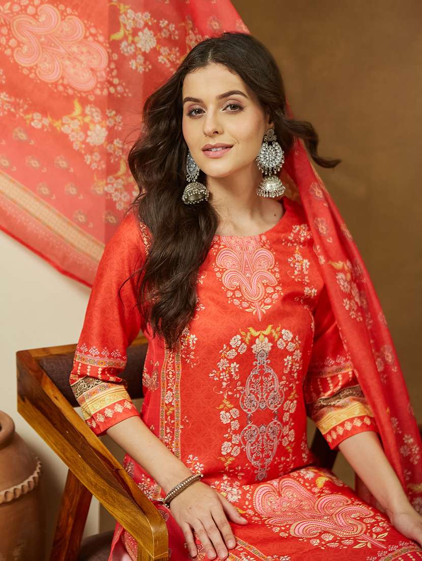 women printed three quarter sleeve kurta pant with dupatta set - 22156381 -  Standard Image - 5