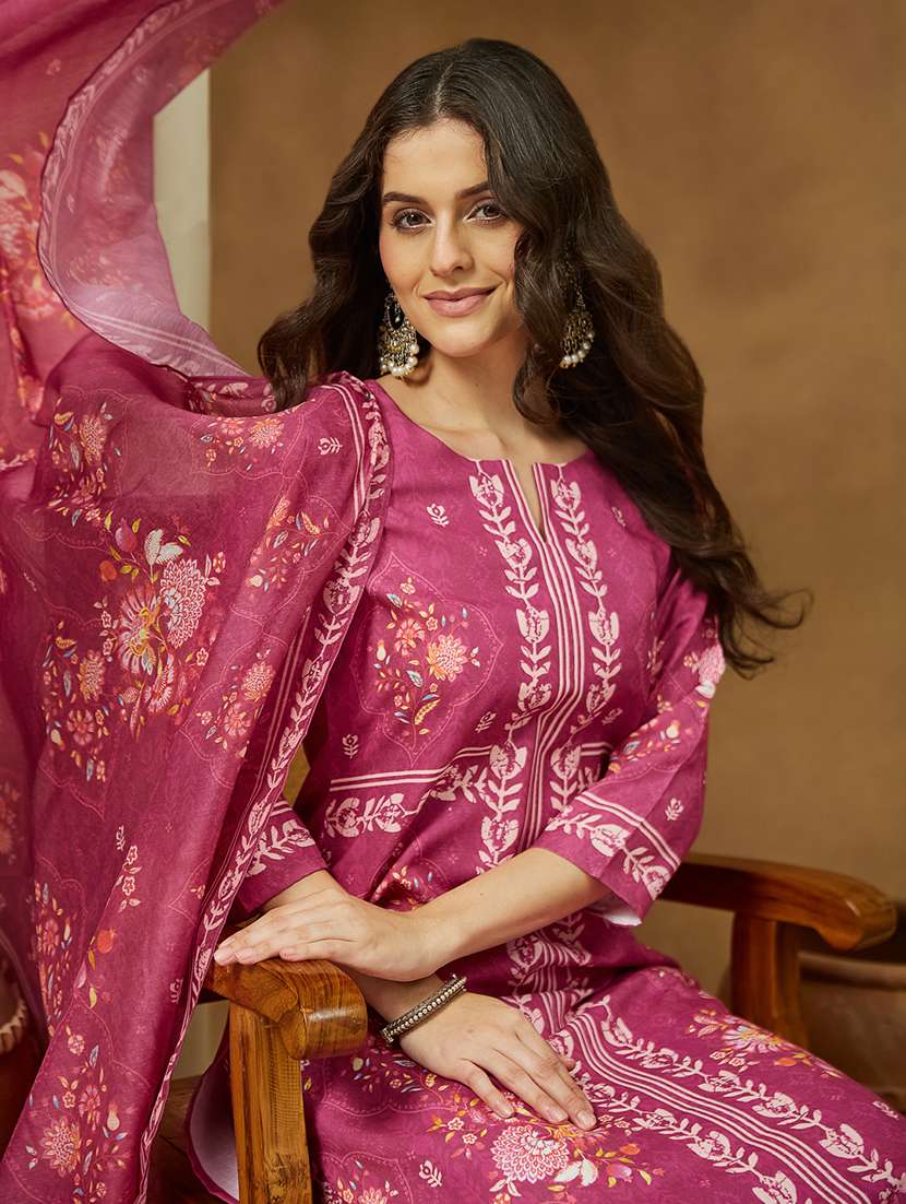 women floral three quarter sleeve kurta pant with dupatta set - 22156384 - Standard Image - 5