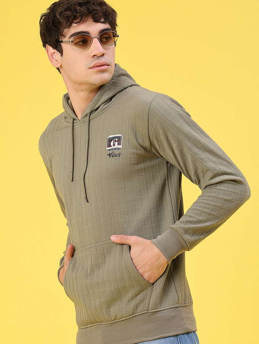 men solid long sleeve hooded sweatshirt