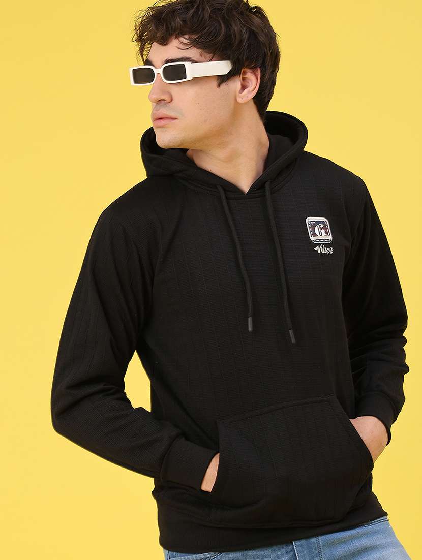 men solid long sleeve hooded sweatshirt