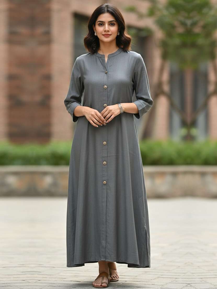 women solid mandarin collar a-line kurta