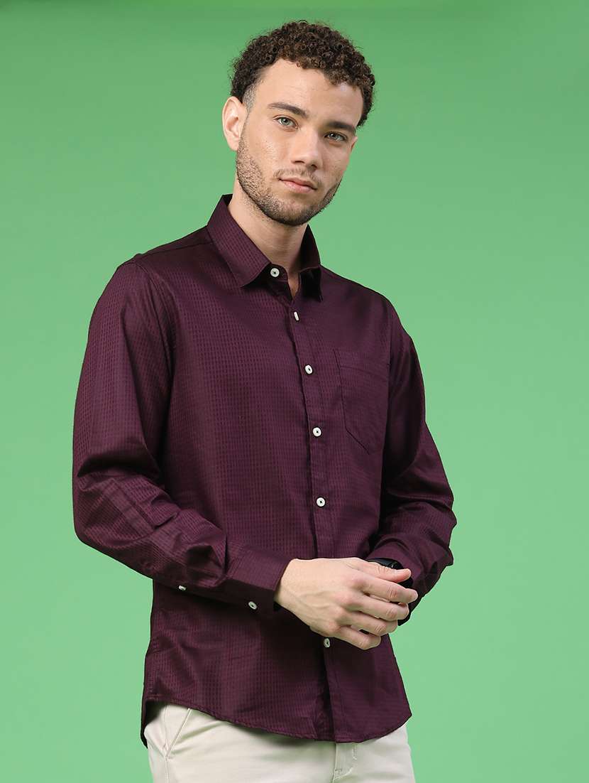 Men Self Design Long Sleeve Regular Fit Casual Shirt - 22156671 -  Standard Image - 3