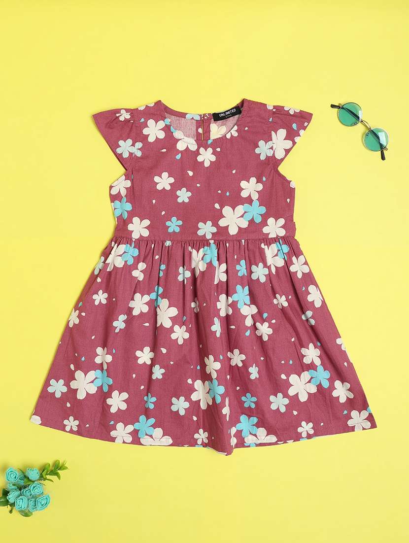 girls floral print cap sleeve fit & flare dress