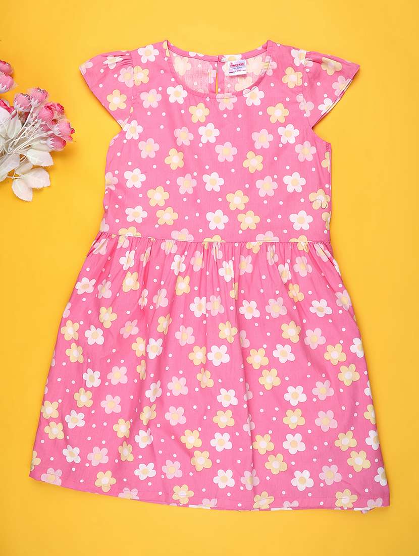 girls floral print cap sleeve a-line dress