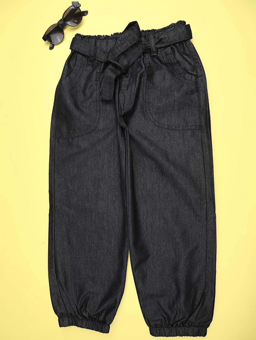 girls solid mid rise joggers