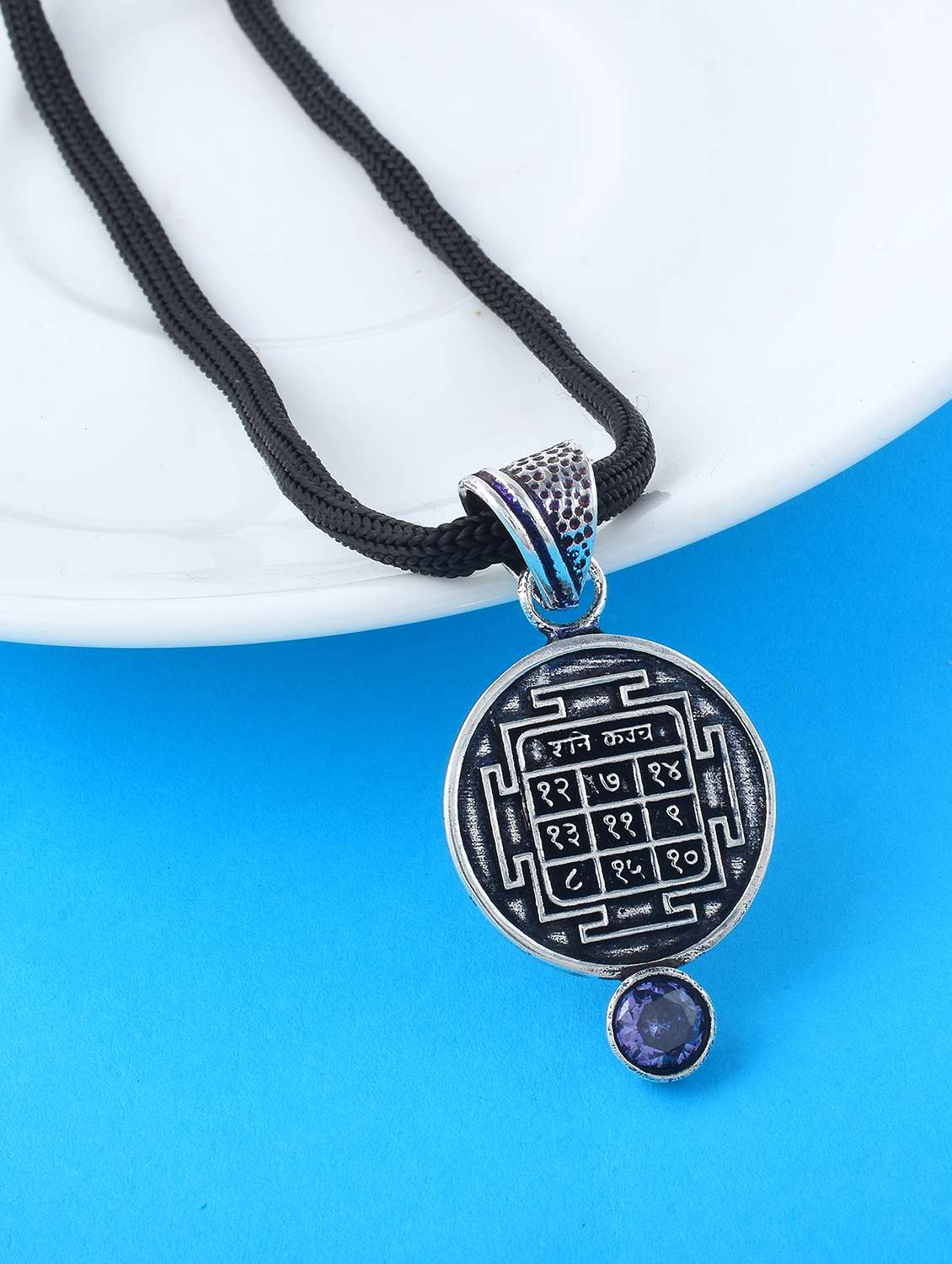 silver-plated brass pendant with gemstone