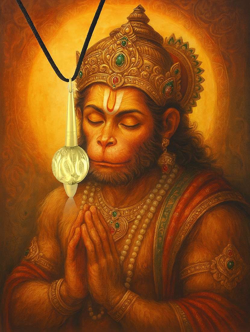 brass gold plated hanuman gada pendant  - 22156778 -  Standard Image - 3