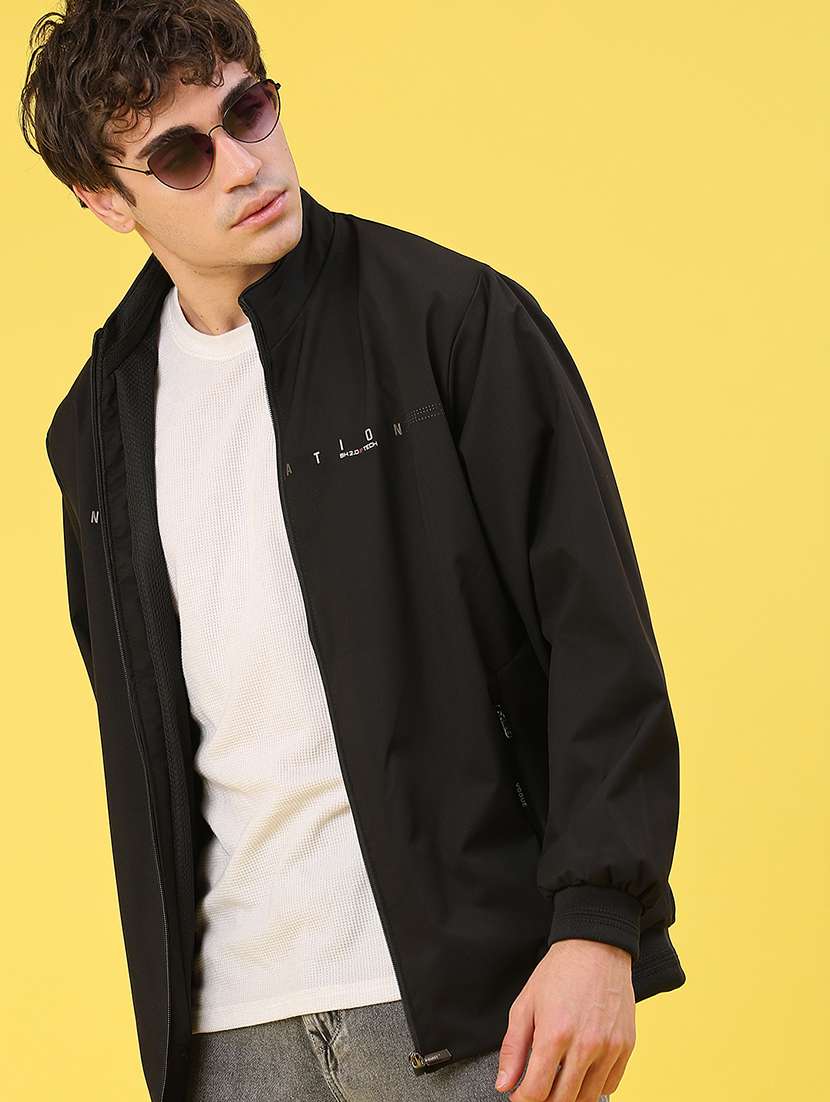 men solid long sleeve bomber jacket