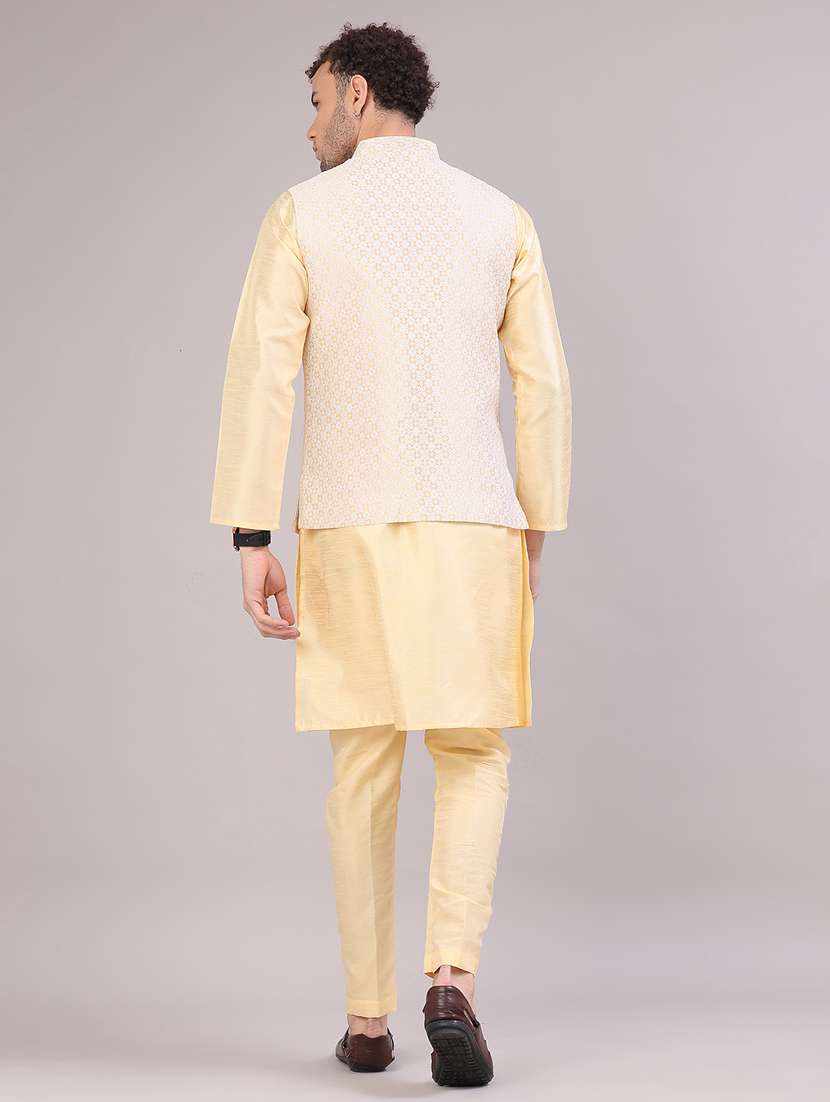 men self design mandarin neck kurta pyjama with jacket ethnic wear set - 22156844 -  Standard Image - 3