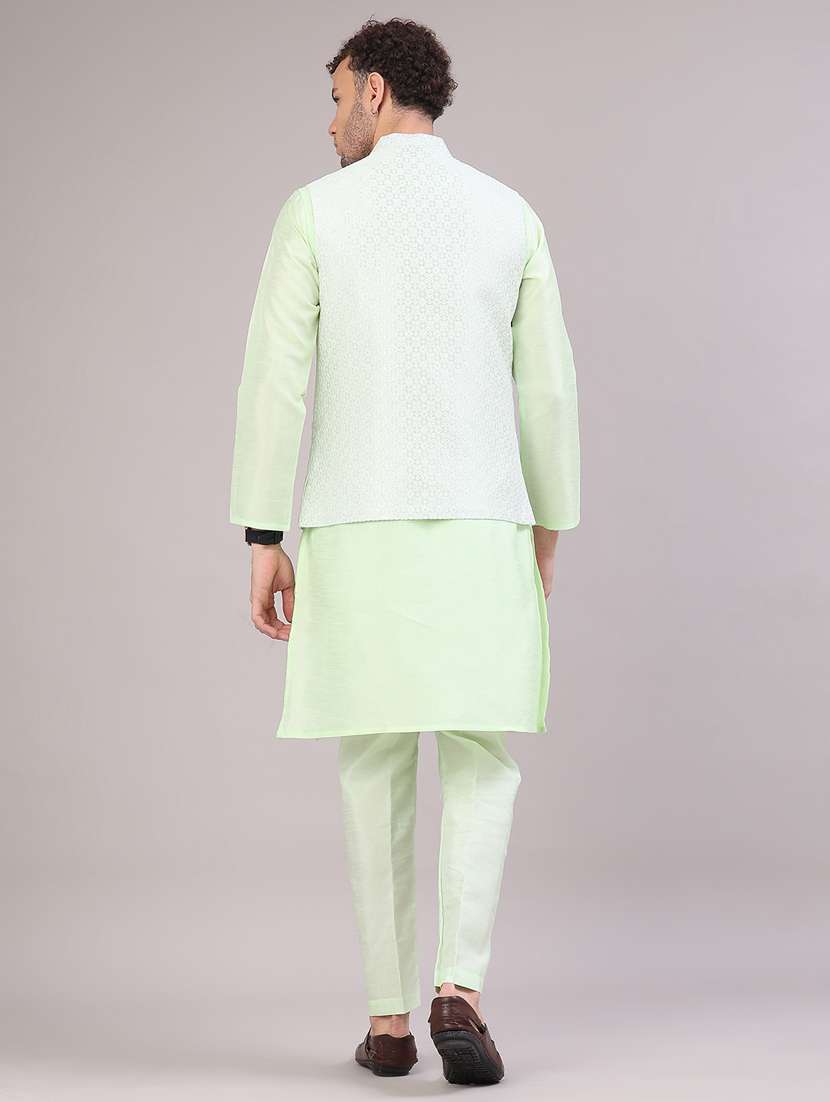 men self design mandarin neck kurta pyjama with jacket ethnic wear set - 22156845 -  Standard Image - 3
