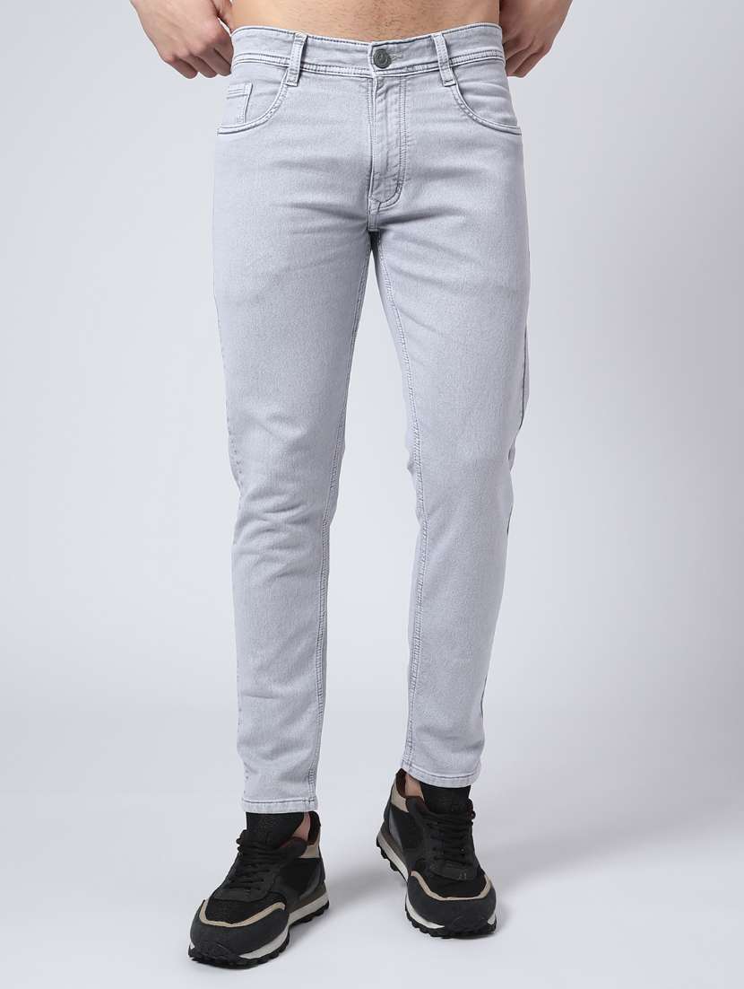 men plain mid rise full length slim fit jeans