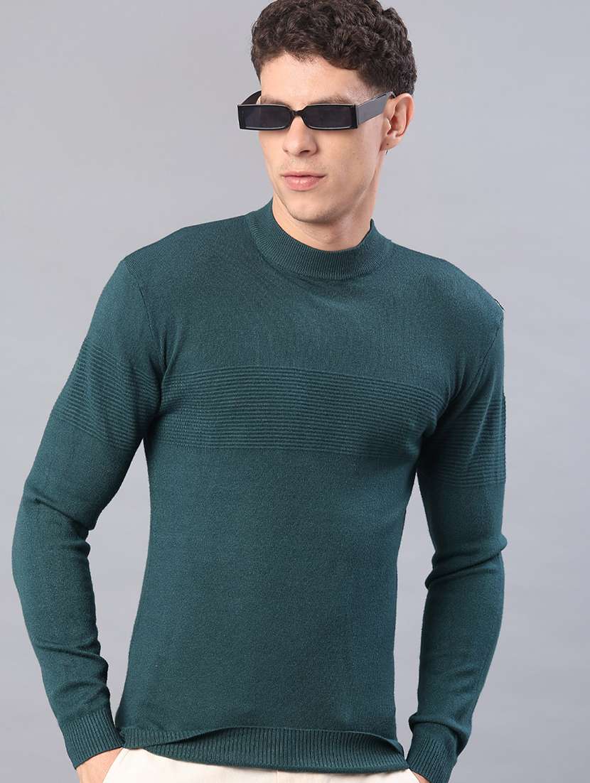 men self design long sleeve slim fit pullover 