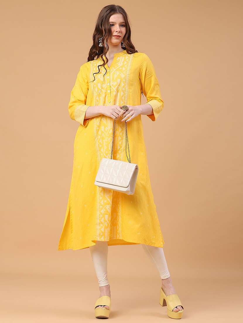 yellow cotton aline kurta