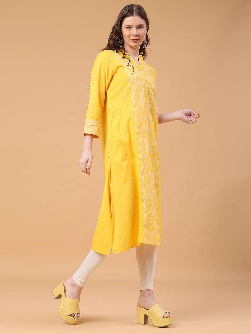Yellow Cotton Aline Kurta - 22156953 -  Standard Image - 3