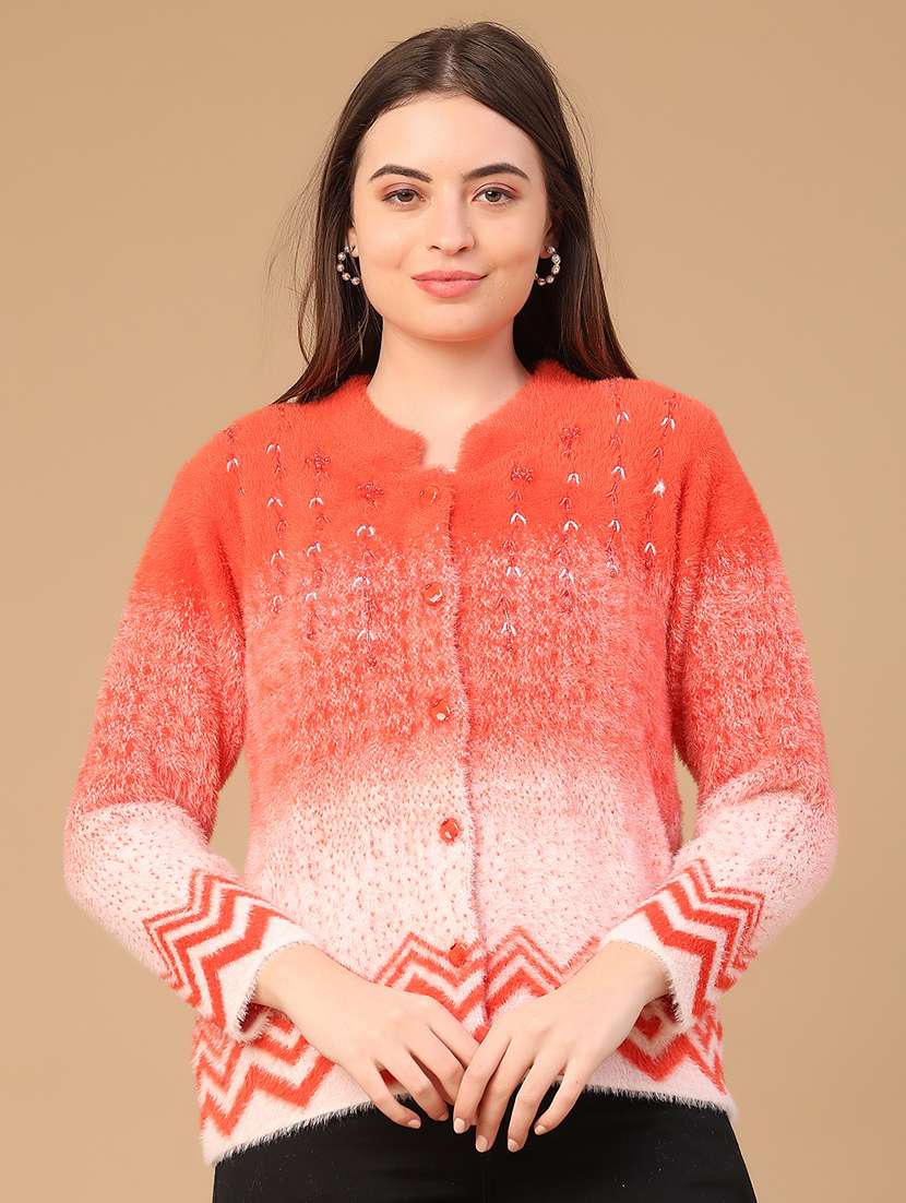 women self design long sleeve cardigan