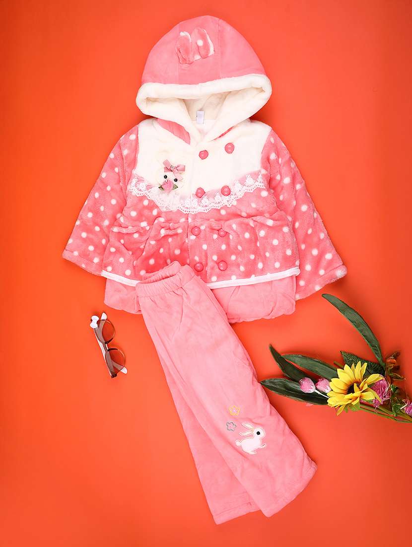 girls self designed hooded full length set