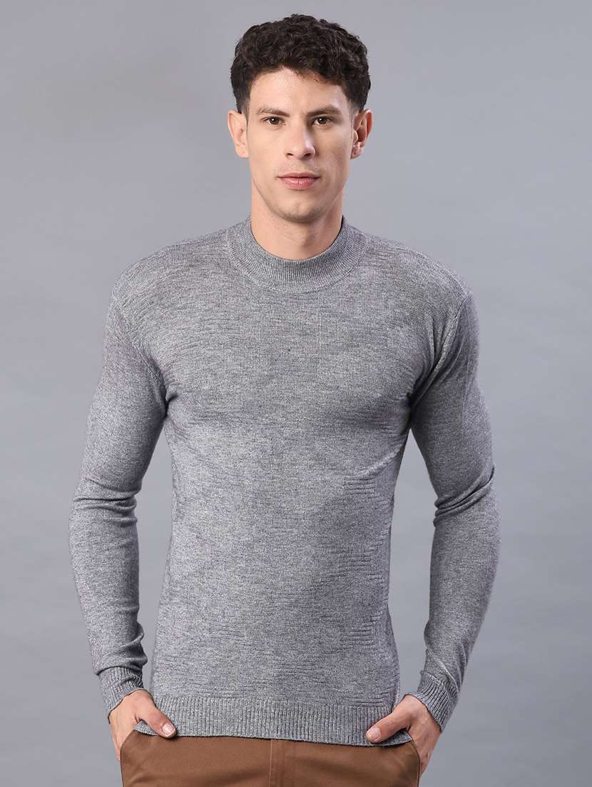 men self design long sleeve slim fit pullover 