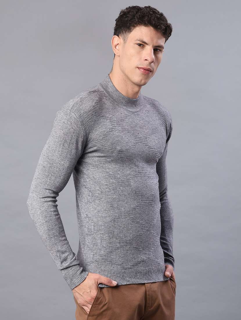 men self design long sleeve slim fit pullover  - 22157022 -  Standard Image - 3