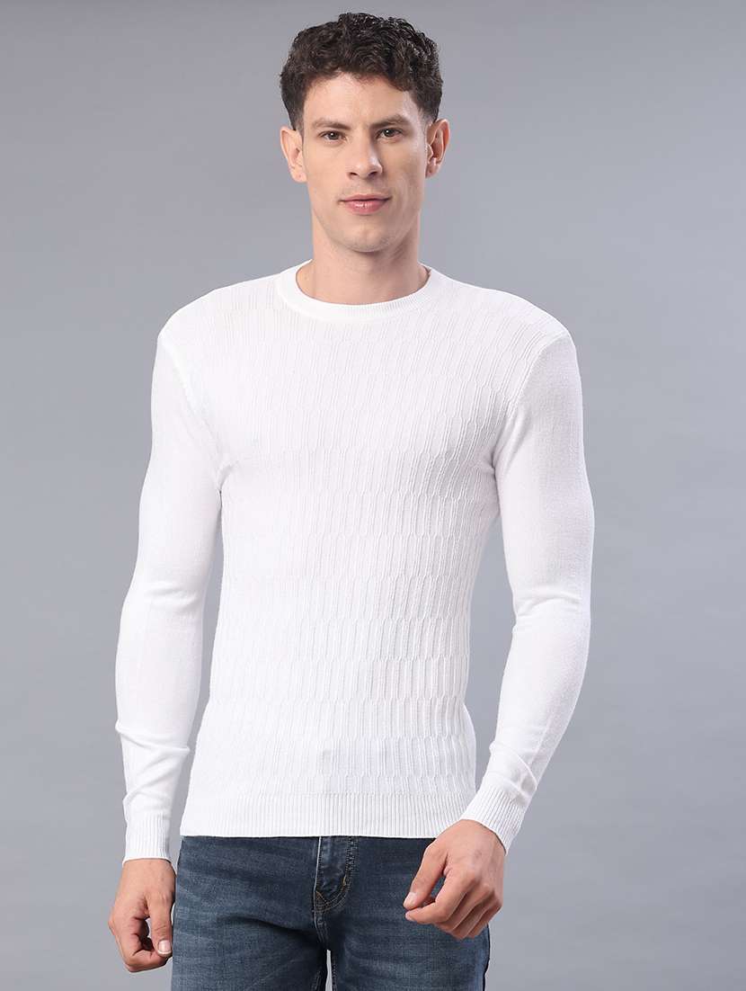 men self design long sleeve slim fit pullover 