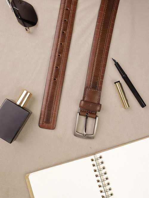 mens brown leather textured belt - 22157036 -  Standard Image - 0