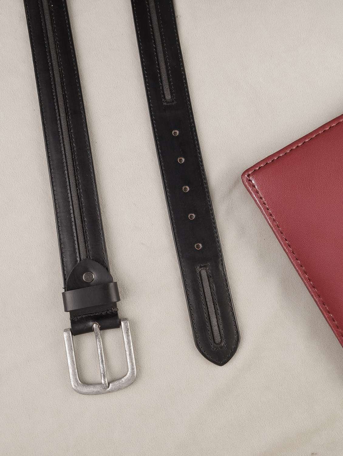 mens solid black leather formal belt