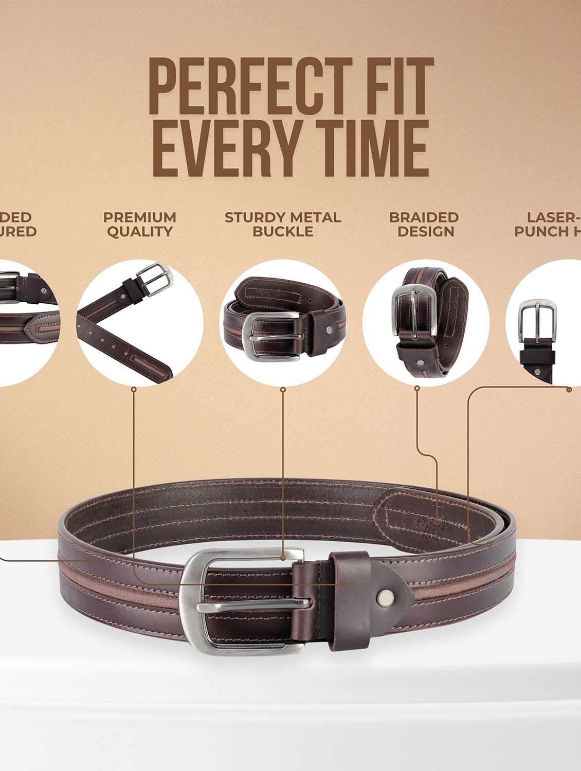 brown leather belt with metal buckle - 22157038 -  Standard Image - 3