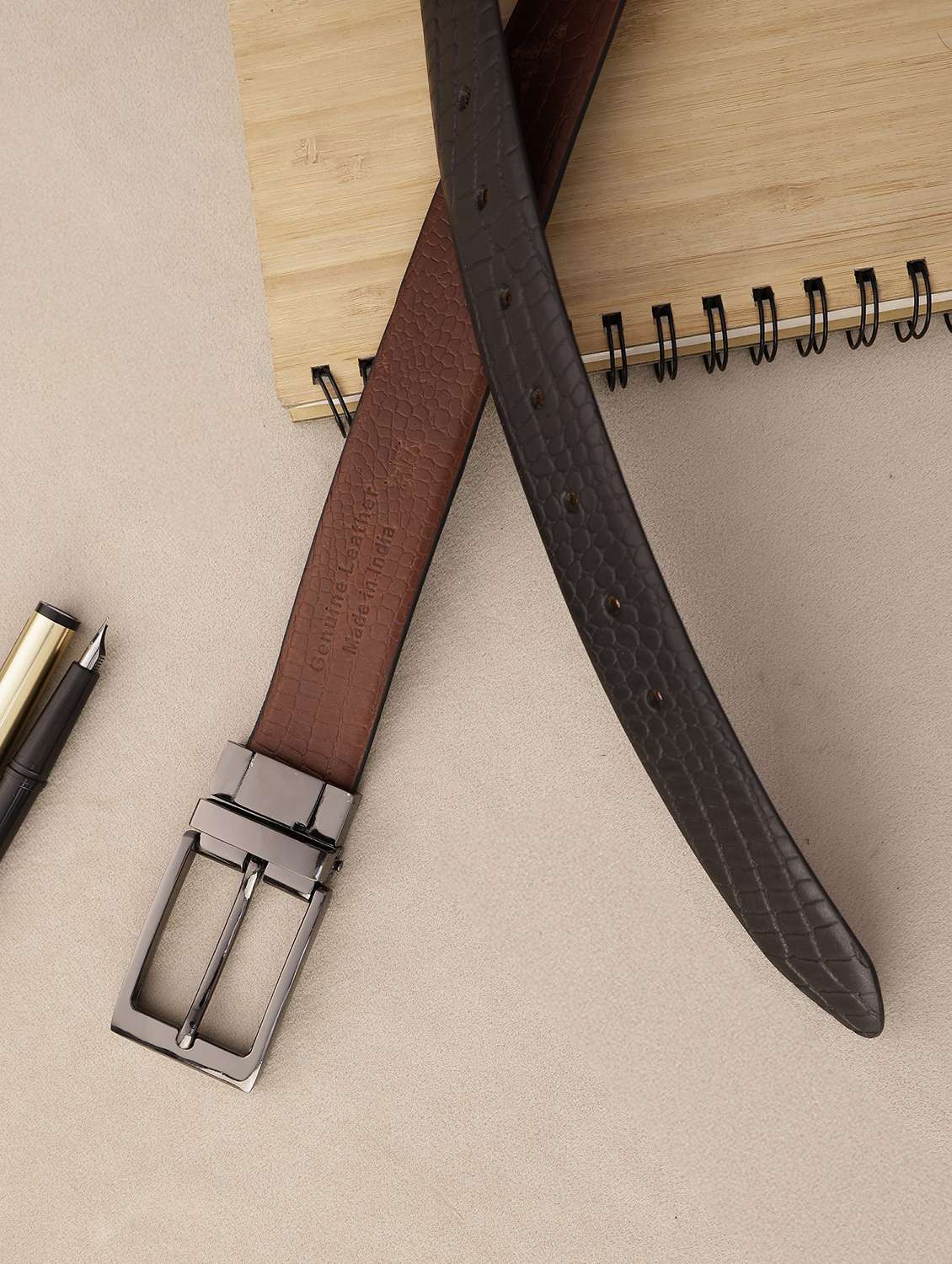 men's black crocodile patterned genuine leather belt - 22157040 -  Standard Image - 3