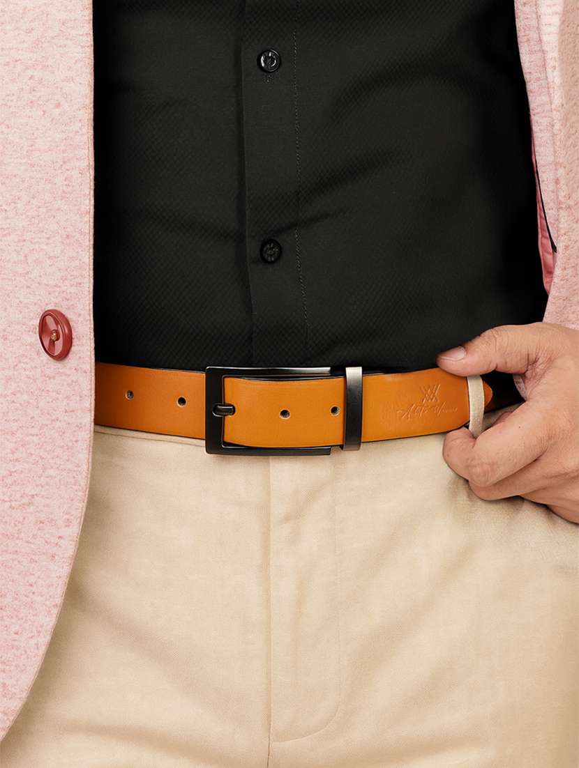 mens black leather reversible belt - 22157041 -  Standard Image - 3