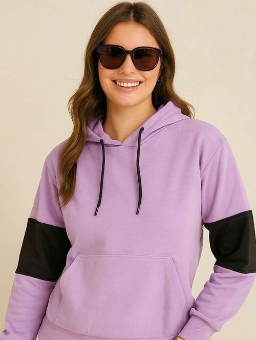 women color block long sleeve hooded sweatshirt - 22157065 - Standard Image - 0