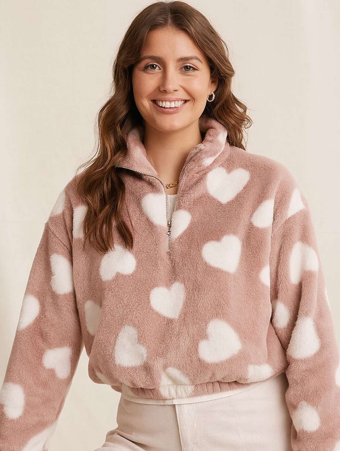 women printed long sleeve cropped sweatshirt