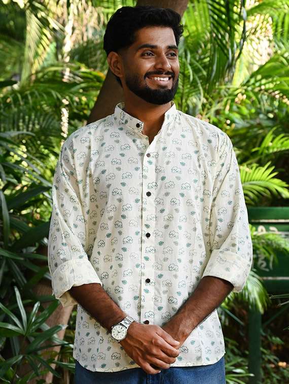 men printed long sleeve regular fit casual shirt