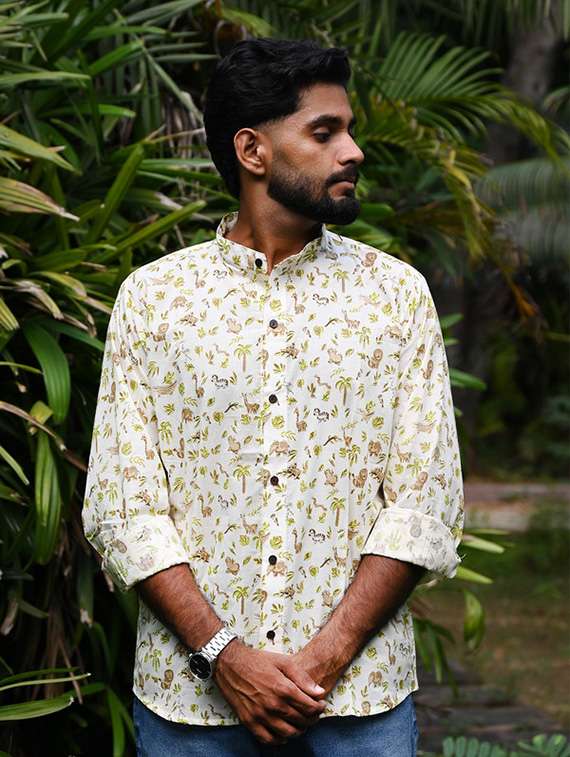 men printed long sleeve regular fit casual shirt